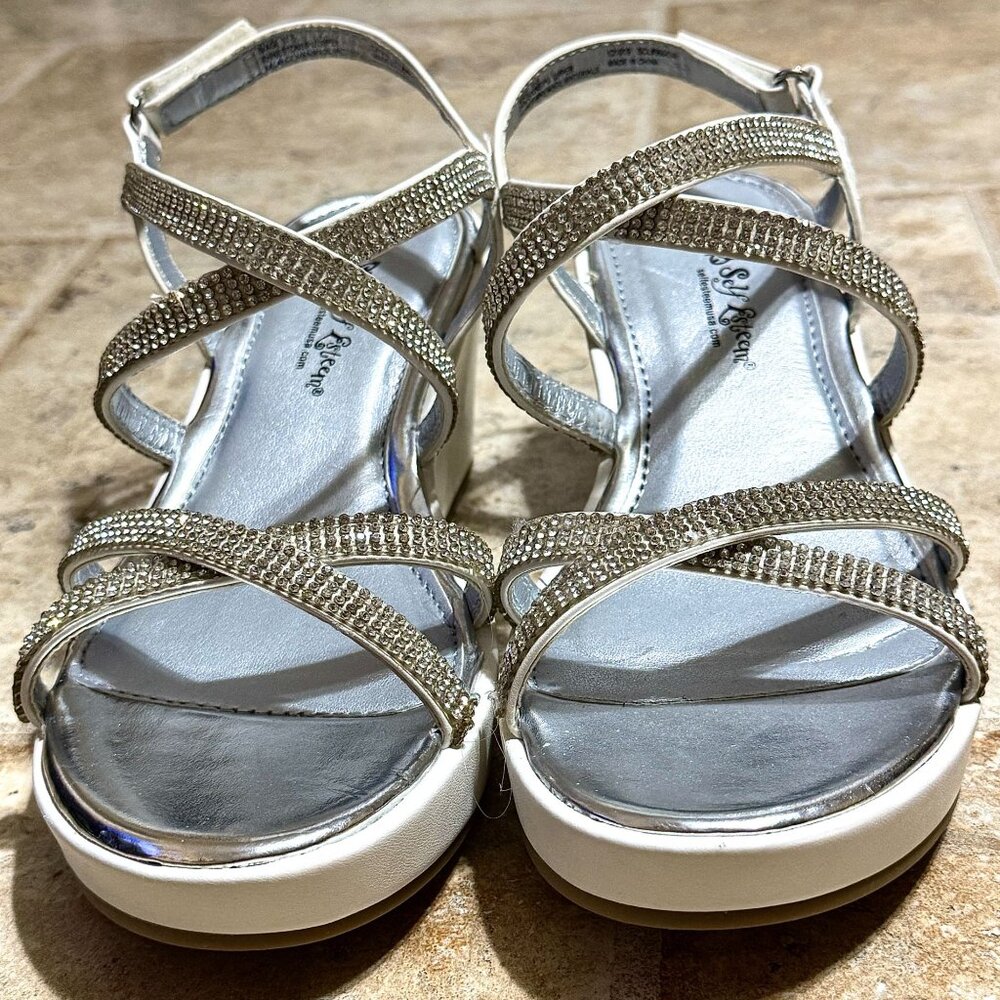 Self Esteem‎ Rhinestone-Strap Silver Wedge Sandals Size 3.5M